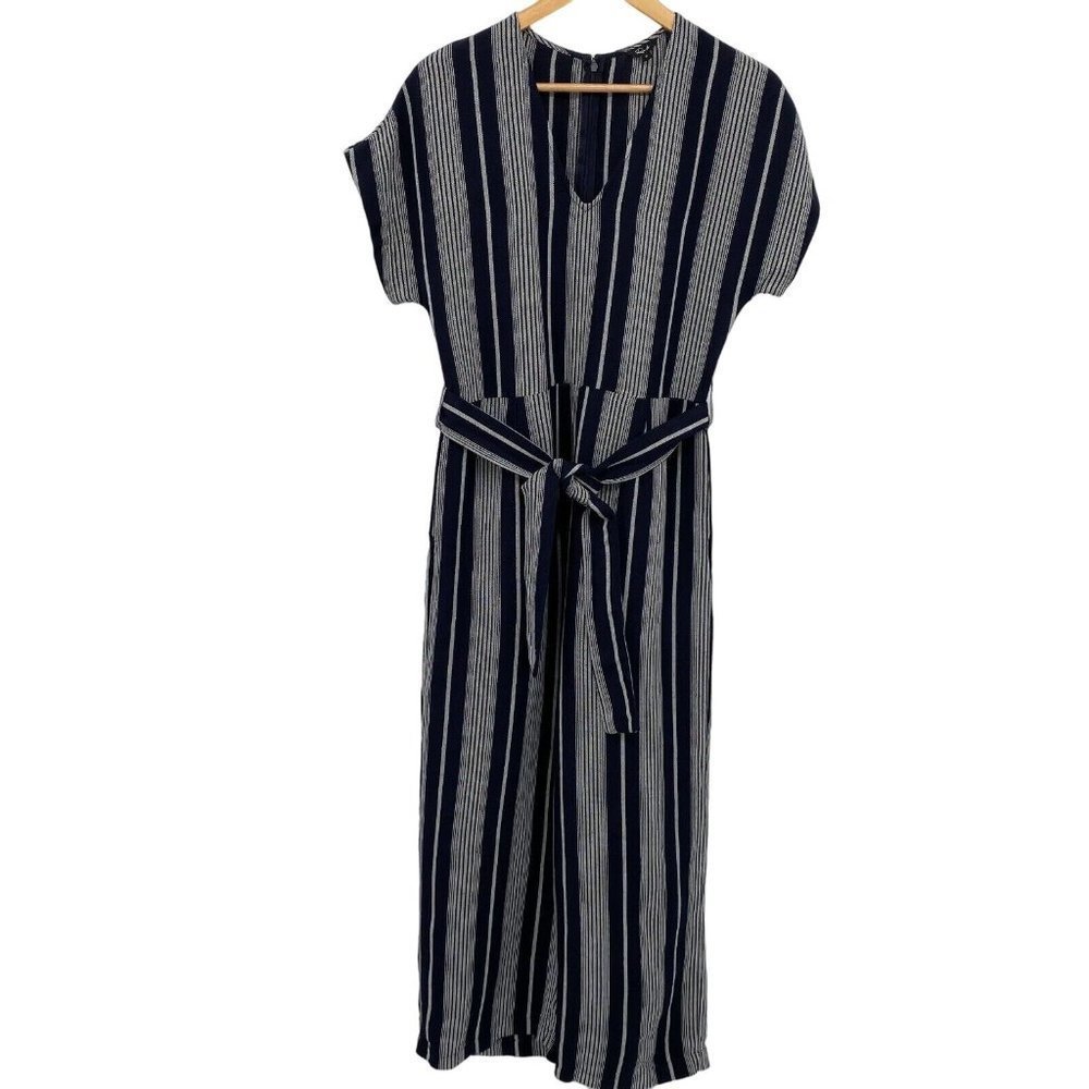 Rails Angela Mediterranean Womens Jumpsuit Small Navy Blue 55% Linen Pockets